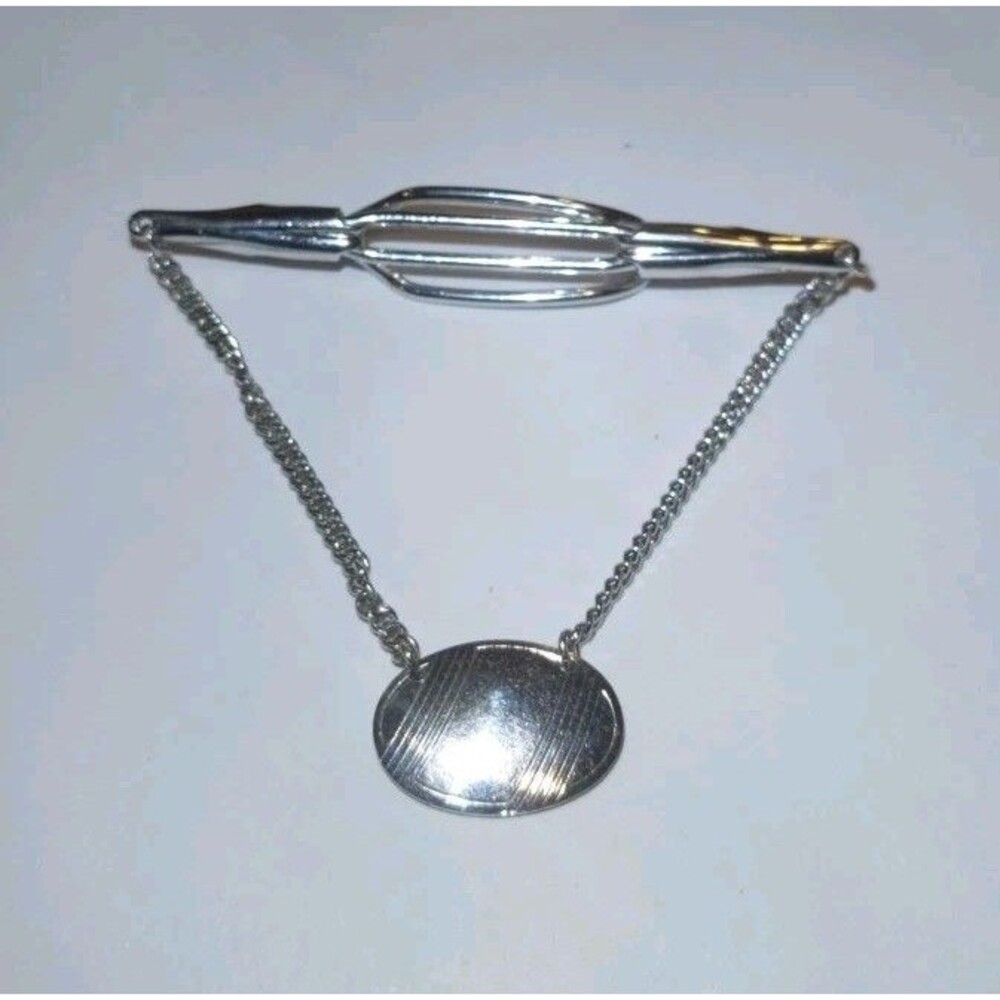 Vintage Anson Sterling Silver Tie Clip With Chain And Pendant For Engraving
